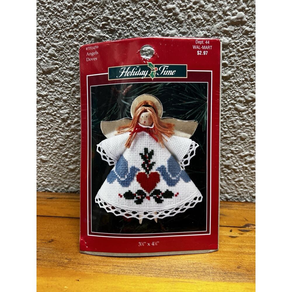 Vintage Holiday Time Angel Cross Stitch Ornament Kit Angels Doves NOS